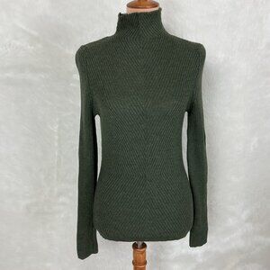 Piazza Sempione Funnel Neck Green Ribbed Wool Knit Sweater IT 46 US 10